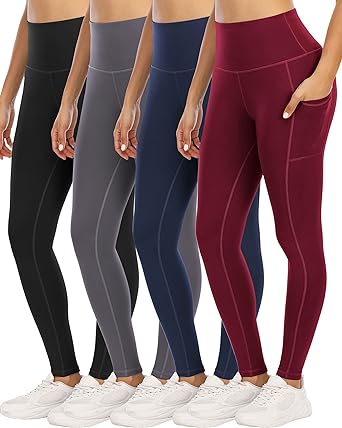 High-Waist Yoga Leggings: 4-Pack with Pockets for Women"